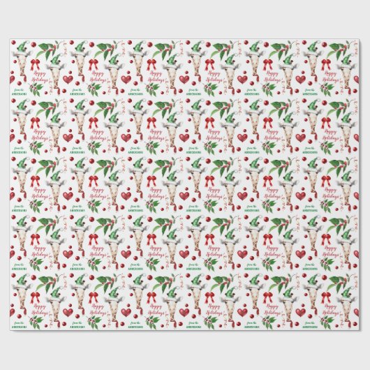 Funny Giraffe Weihnachtsmannmütze Holly Heart Geschenkpapier (Flach)