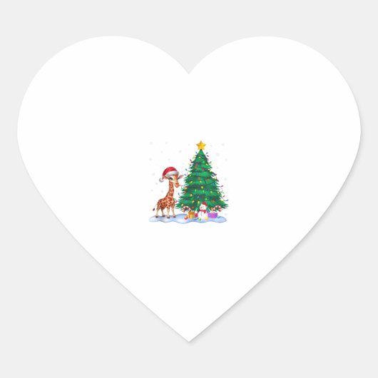 Funny Giraffe Xmas Tree Lights Reindeer Hat Christ Herz-Aufkleber (Vorderseite)
