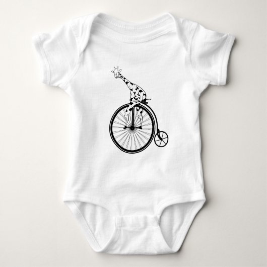 Funny giraffee reitet auf einem Penny-Farthing Baby Strampler (Vorderseite)