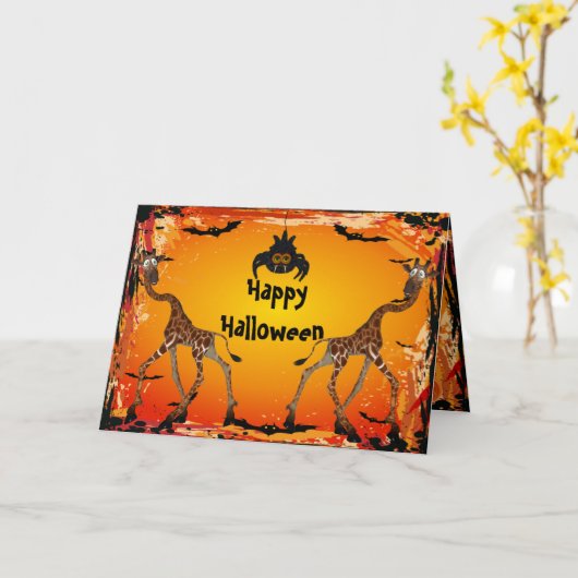 Funny Giraffen & Spider Halloween Card Karte (Gelbe Blume)