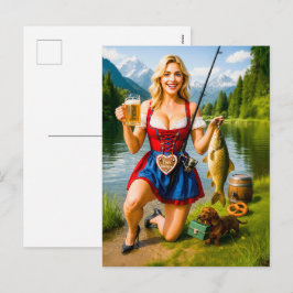 Funny Girl Fishing in traditioneller bayerischer K Feiertagspostkarte
