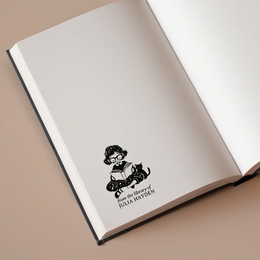 Funny Girl mit Cat Buchzeichen Gummistempel