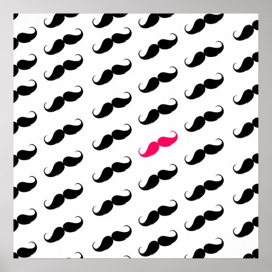 Funny Girl Pink und Black Mustache Muster Poster (Vorne)
