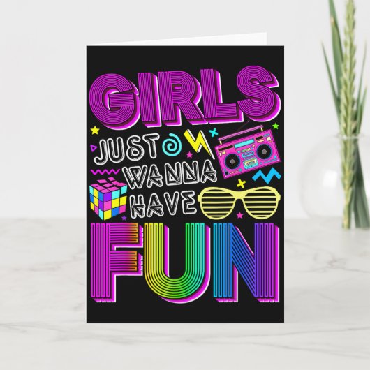 Funny Girls Just W Have Fun Awesome 70's 80's 90's Karte (Vorderseite)