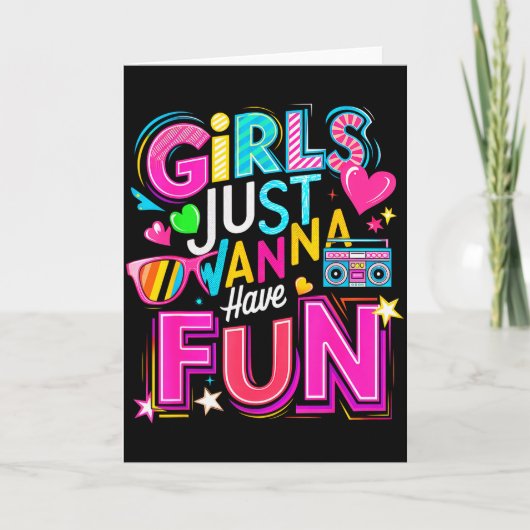 Funny Girls Just W Have Fun Awesome 70's 80's 90's Karte (Vorderseite)