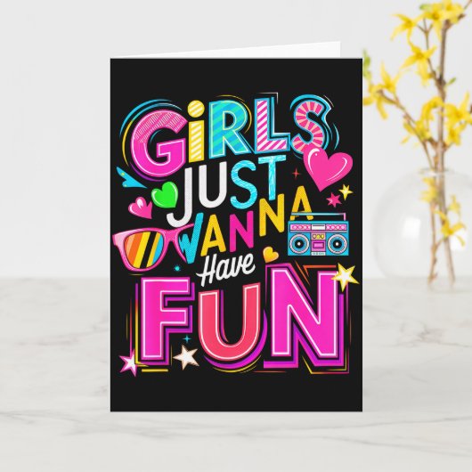 Funny Girls Just W Have Fun Awesome 70's 80's 90's Karte (Gelbe Blume)