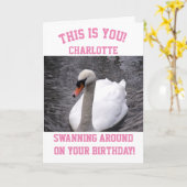 Funny Girly Birthday Card Swan Pink Karte (Gelbe Blume)