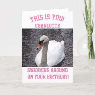 Funny Girly Birthday Card Swan Pink Karte