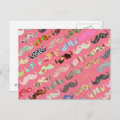Funny Girly farbenfroh rosa Aztec Muster Mustaches Postkarte (Vorne/Hinten)