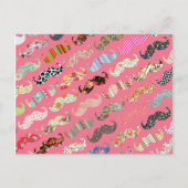 Funny Girly farbenfroh rosa Aztec Muster Mustaches Postkarte (Vorderseite)