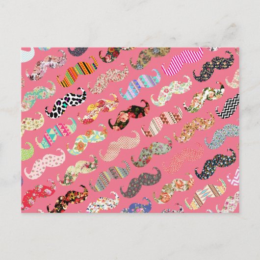 Funny Girly farbenfroh rosa Aztec Muster Mustaches Postkarte (Vorderseite)