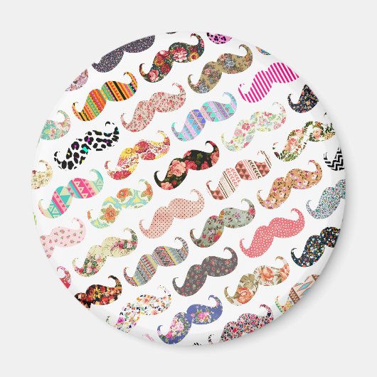 Funny Girly farbenfrohe Muster Mustaches Magnet (Vorne)