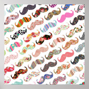 Funny Girly farbenfrohe Muster Mustaches Poster