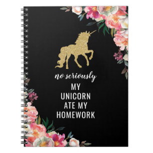 Funny Girly Floral Gold Glitzer Unicorn Notizblock
