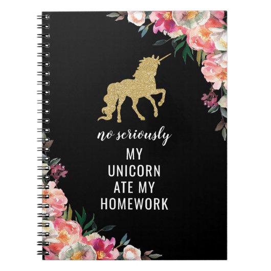Funny Girly Floral Gold Glitzer Unicorn Notizblock (Vorderseite)