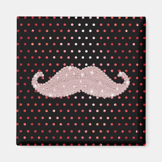 Funny Girly Pink Bling Mustache Polka Dots Muster Magnet (Vorne)