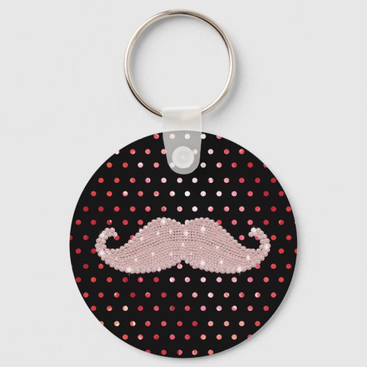 Funny Girly Pink Bling Mustache Polka Dots Muster Schlüsselanhänger (Vorderseite)