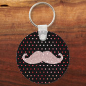 Funny Girly Pink Bling Mustache Polka Dots Muster Schlüsselanhänger (Vorderseite)