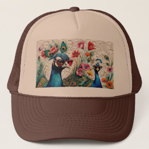 Funny Glam Peacocks Floral mit Vintager Spitze Truckerkappe