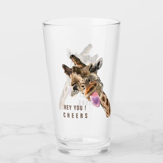 Funny Glass Playful Giraffe Cheers - Custom Text Glas (Vorderseite)