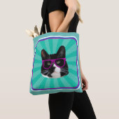 Funny Glasses Tuxedo Cat Episches Foto Kunst Tasche (Von Nahem)