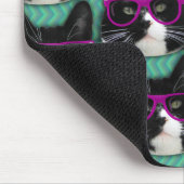 Funny Glasses Tuxedo Cat Pattern Mousepad (Ecke)