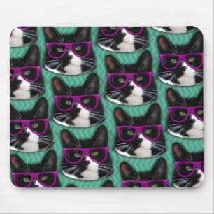 Funny Glasses Tuxedo Cat Pattern Mousepad