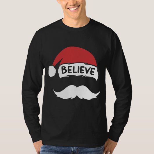 Funny Glaube Weihnachtsmannmütze White Mustache Ki T-Shirt (Vorderseite)
