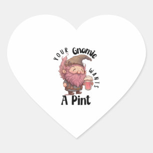 Funny Gnome Drink Beer Pub Your Gnomie Will A Herz-Aufkleber