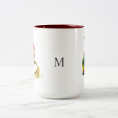 Funny Gnome, Gold Coins, Calligraphy & Monogram Zweifarbige Tasse (Mittel)