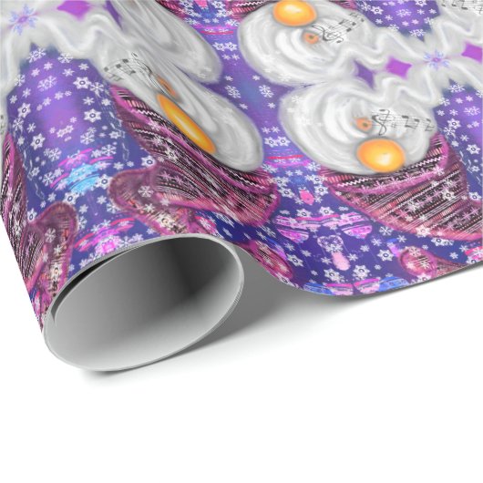 Funny Gnome in Lila Hut Singt ein Weihnachtslied Geschenkpapier (Rolleneckpunkt)