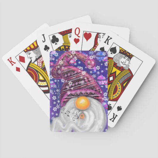 Funny Gnome in Lila Hut Singt ein Weihnachtslied Spielkarten (Rückseite)