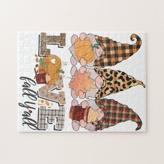 Funny Gnome Lieben fallen, Kürbissaison Puzzle (Horizontal)