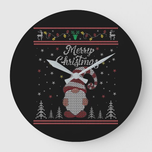 Funny Gnome Merry Christmas Große Wanduhr (Vorderseite)