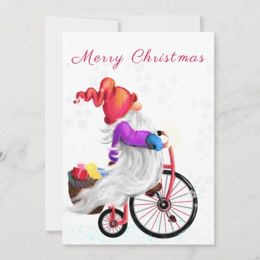 Funny Gnome mit Bike und Geschenken - Frohe Weihna (Vorderseite)