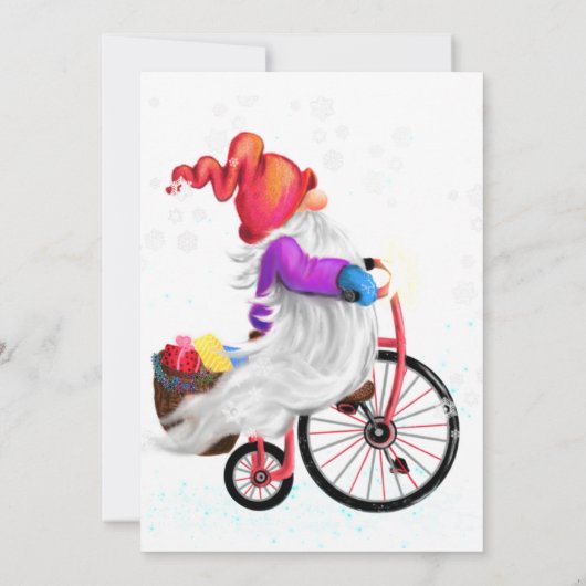 Funny Gnome mit Bike und Geschenken - Frohe Weihna (Rückseite)