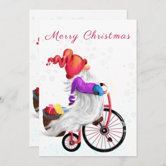 Funny Gnome mit Bike und Geschenken - Frohe Weihna (Vorne/Hinten)