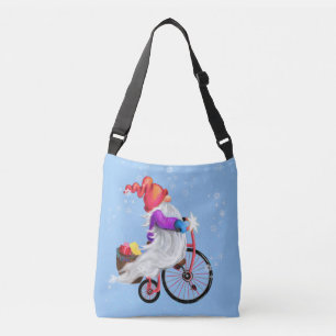 Funny Gnome mit Bike und Geschenken - Frohe Weihna Tragetaschen Mit Langen Trägern