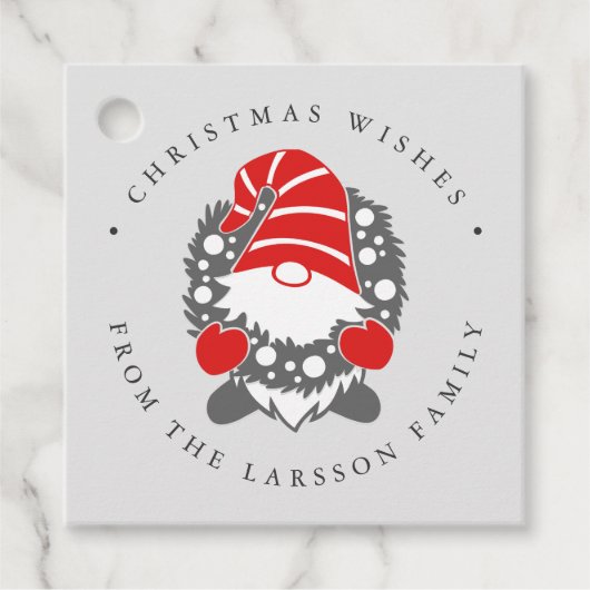 Funny Gnome mit Garland Festivals Weihnachten Grau Geschenkanhänger (Vorderseite)