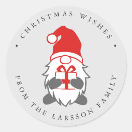 Funny Gnome mit Gegenwart und Weihnachtsmannmütze  Runder Aufkleber