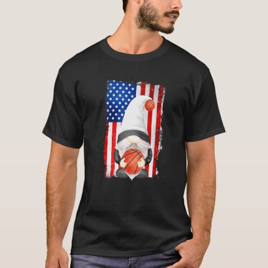 Funny Gnome Patriotic American Flag Proud Bask T-Shirt (Vorderseite)