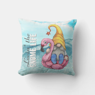 Funny Gnome Pink Flamingo Float Summer Beach Kissen