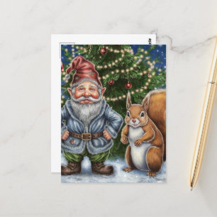 Funny Gnome und Eichhörnchen Weihnachten Postkarte