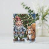 Funny Gnome und Eichhörnchen Weihnachten Postkarte (Stehend Vorderseite)