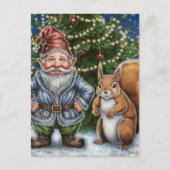 Funny Gnome und Eichhörnchen Weihnachten Postkarte (Vorderseite)