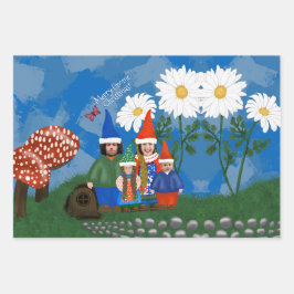 Funny Gnome Your Family Add Face Foto Weihnachten Geschenkpapier Set