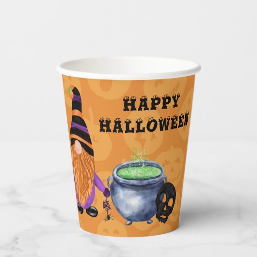 Funny Gnomes Jack o' Lantern Halloween Pappbecher (Rückseite)