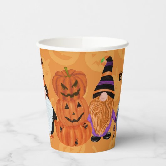 Funny Gnomes Jack o' Lantern Halloween Pappbecher (Links)