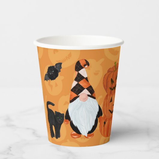 Funny Gnomes Jack o' Lantern Halloween Pappbecher (Vorderseite)