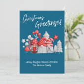 Funny Gnomes Weihnachtsgrüße Feiertagskarte (Stehend Vorderseite)
